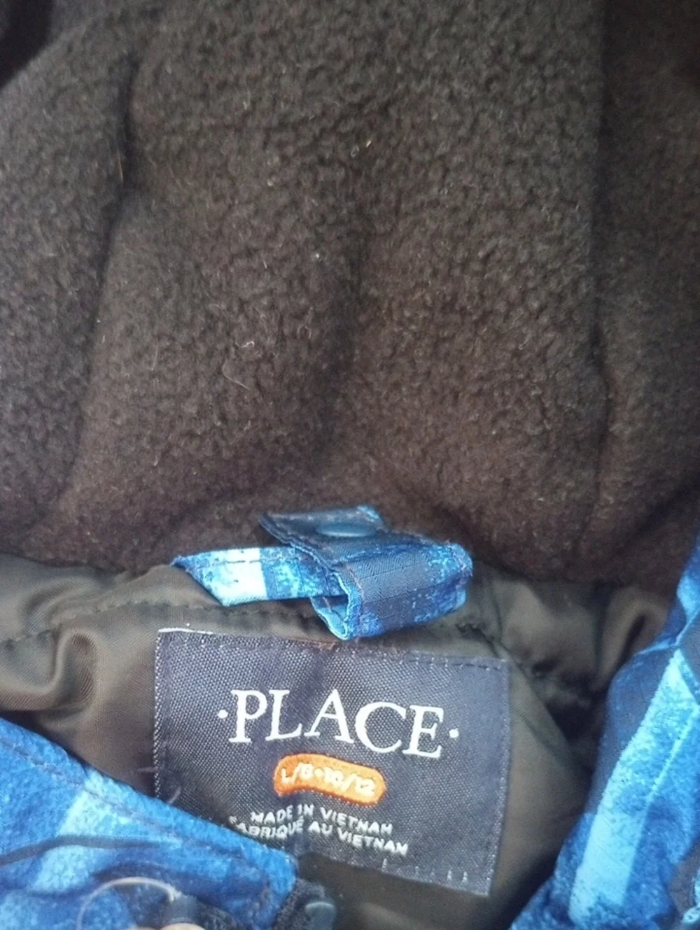 Place Blue Geometric Hooded Puffer Jacket with Black Panel